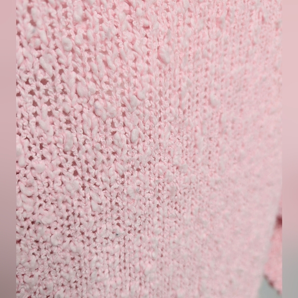 Vintage 80s 90s Light Pink Fuzzy Chunky Sweater With Satin Flowers, Beads & Gems - Picture 6 of 6